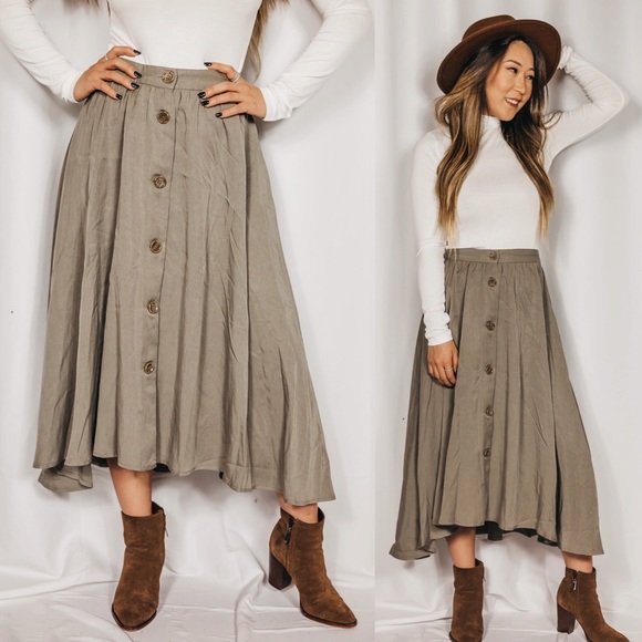 NEW // Button Up Skirt - Taupe - Picture 1 of 5